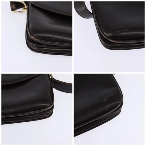 GUCCI Web Sherry Line Shoulder Bag Leather Dark Brown Gold Red Auth ep11429 - Picture 14 of 16